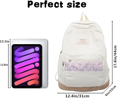 Miniatura 7 de Teclado Mochila Kawaii Casual Libreras Linda Bolsa Ligera para Portátil Mochilas de Viaje, Blanco, Moda Casual