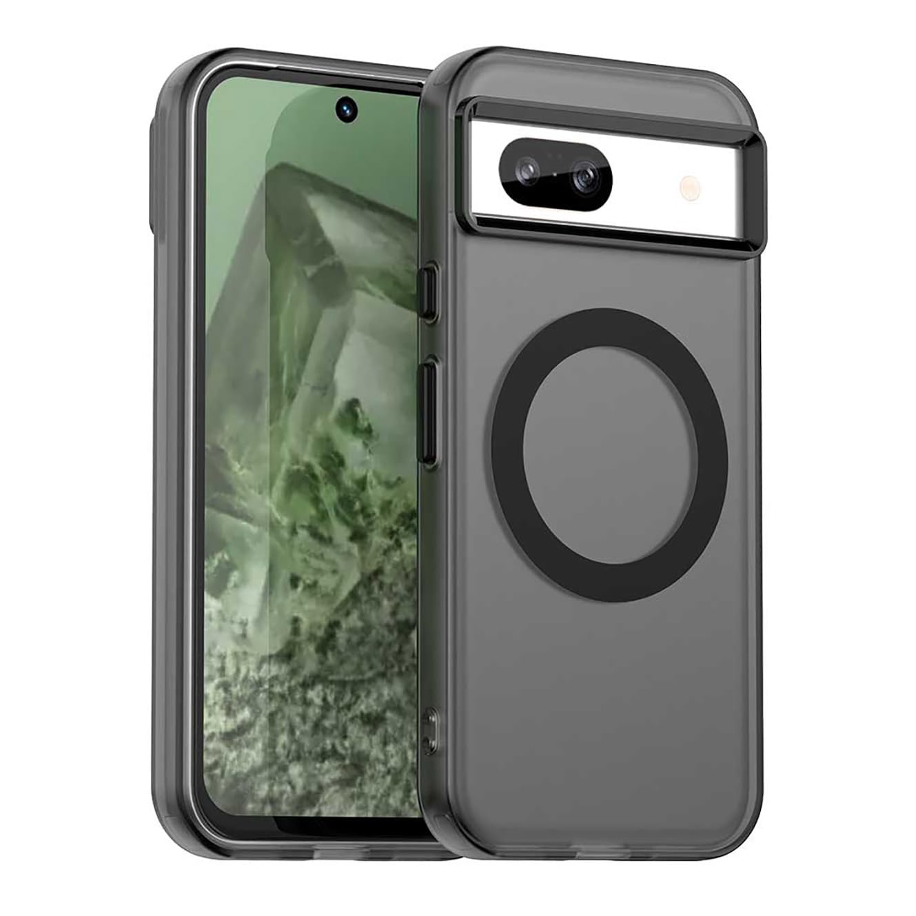 YUECXIN Magnetic Case for Google Pixel 8a Compatible with Magsafe, Support Wireless Charging, Slim Translucent Matte Cover, Soft Shockproof TPU Silicone Case. Black