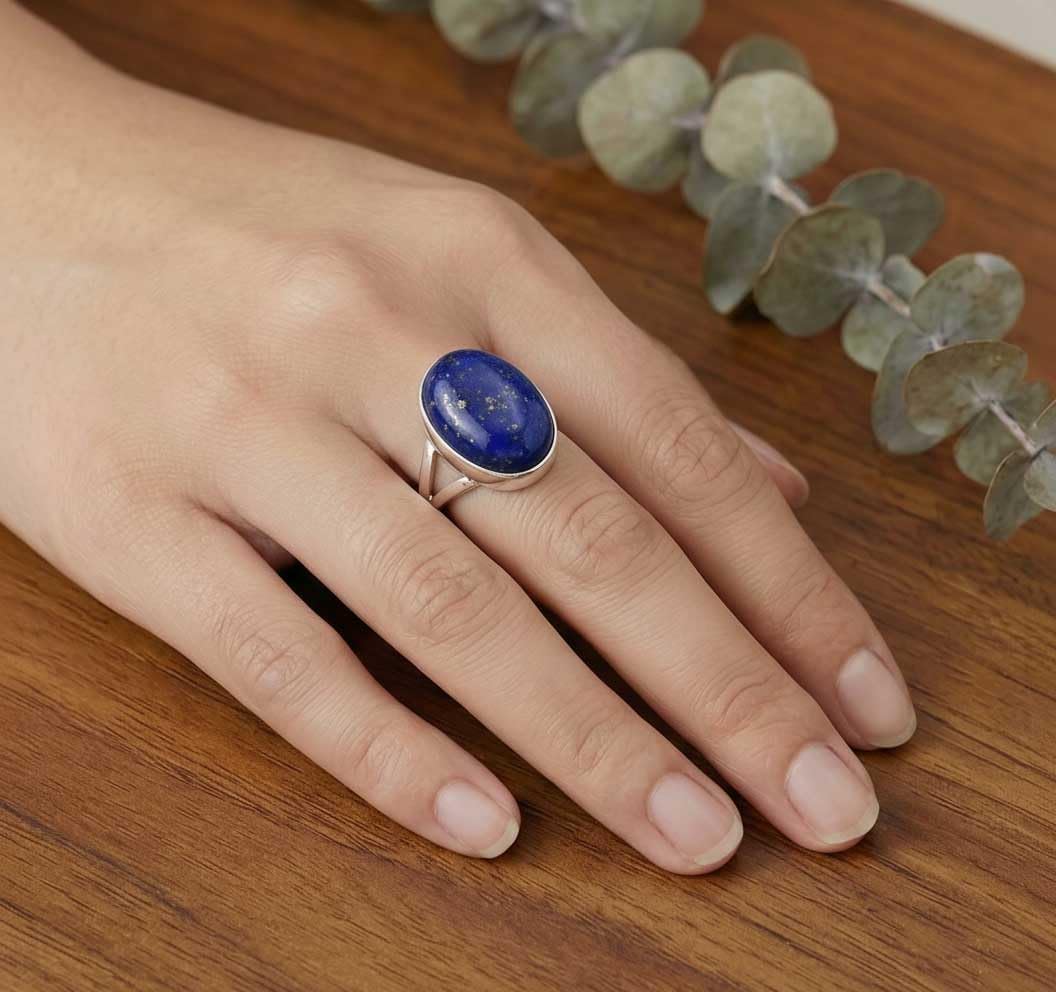 JEWELOPORIUM 925 Sterling Silver Overlay Handmade Jewelry Oval Labradorite, Rose Quartz, Crystal, Tiger Eye Chunky Natural Gemstone Boho Ring For Women