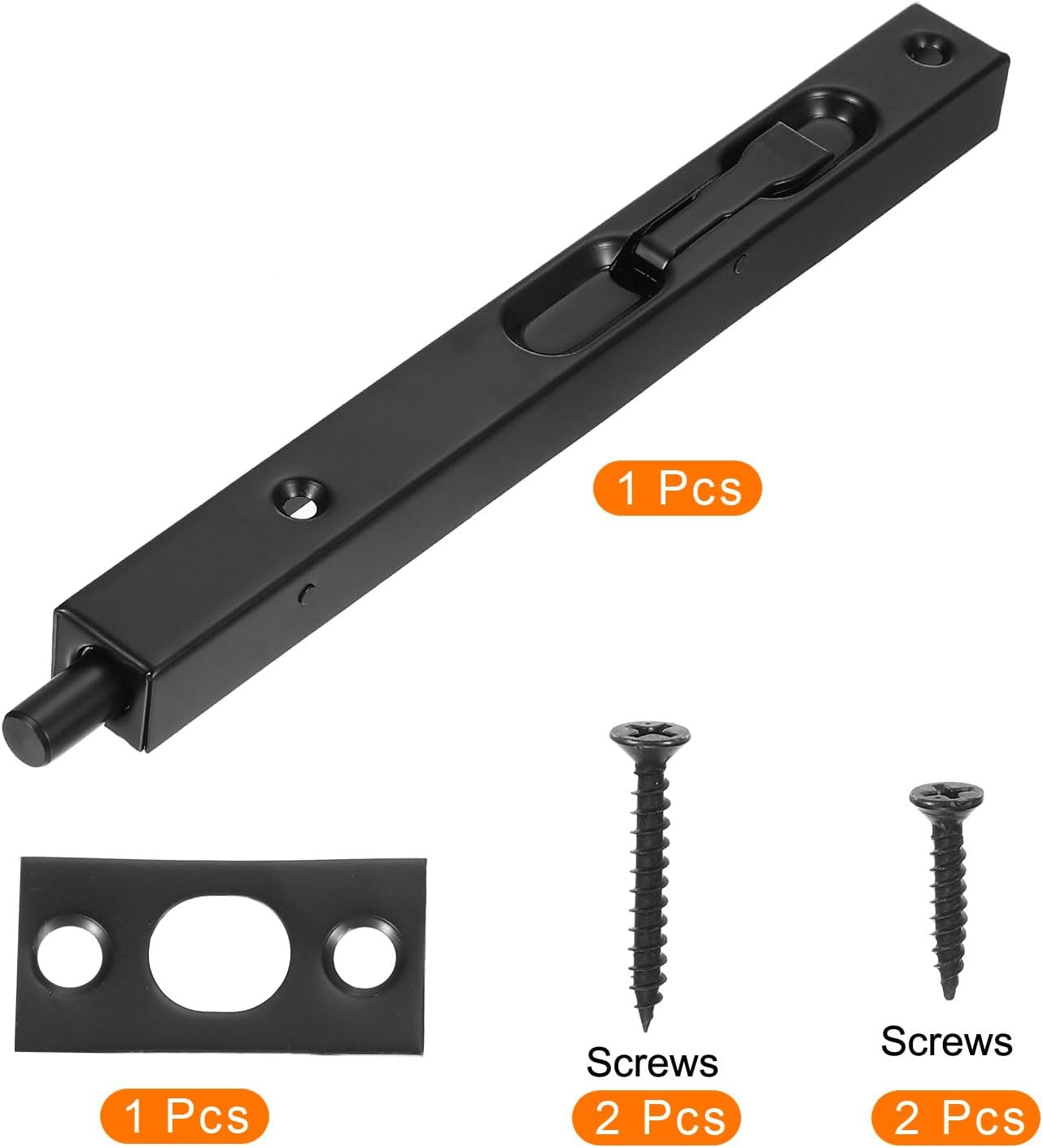 MECCANIXITY Door Flush Bolts 7.87 x 0.79 Inch Bolt Latch for Double Doors, Flip Lever Mechanism French Doors Composite Wood Double Brush Stainless Steel Finish Sliding Door Black, Pack of 1