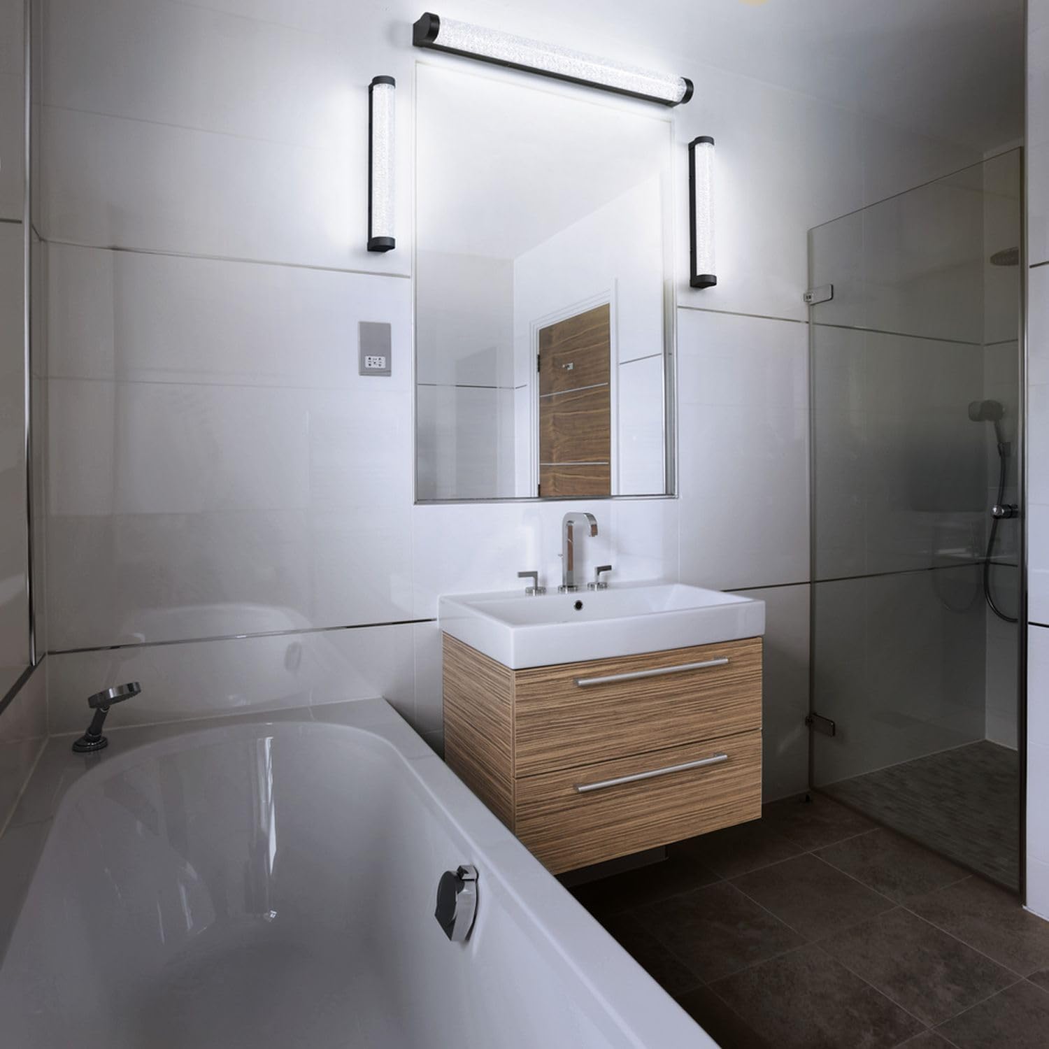 Licht-Erlebnisse LED Wandleuchte Aluminium Metall Schwarz 3000-4000 K IP44 CCT dimmbar gemütlich Küche Bad WC Spiegel L:40 cm Wandlampe Badezimmer