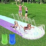 【Material】 Los toboganes de agua para césped están hechos de PVC extra grueso y pesado, que es más del doble del grosor de la mayoría de los toboganes de césped en el mercado. Llévalo a tu jardín, patio o césped y diviértete sin fin.
