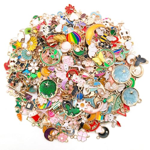 InteDesign 50PCS Bracelet Charms for Jewellery Making Supplies Enamel Paint Metal Charms for Adult DIY Necklace Bracelet Earrings Jewellery Keyring Making Accessories (B-50)
