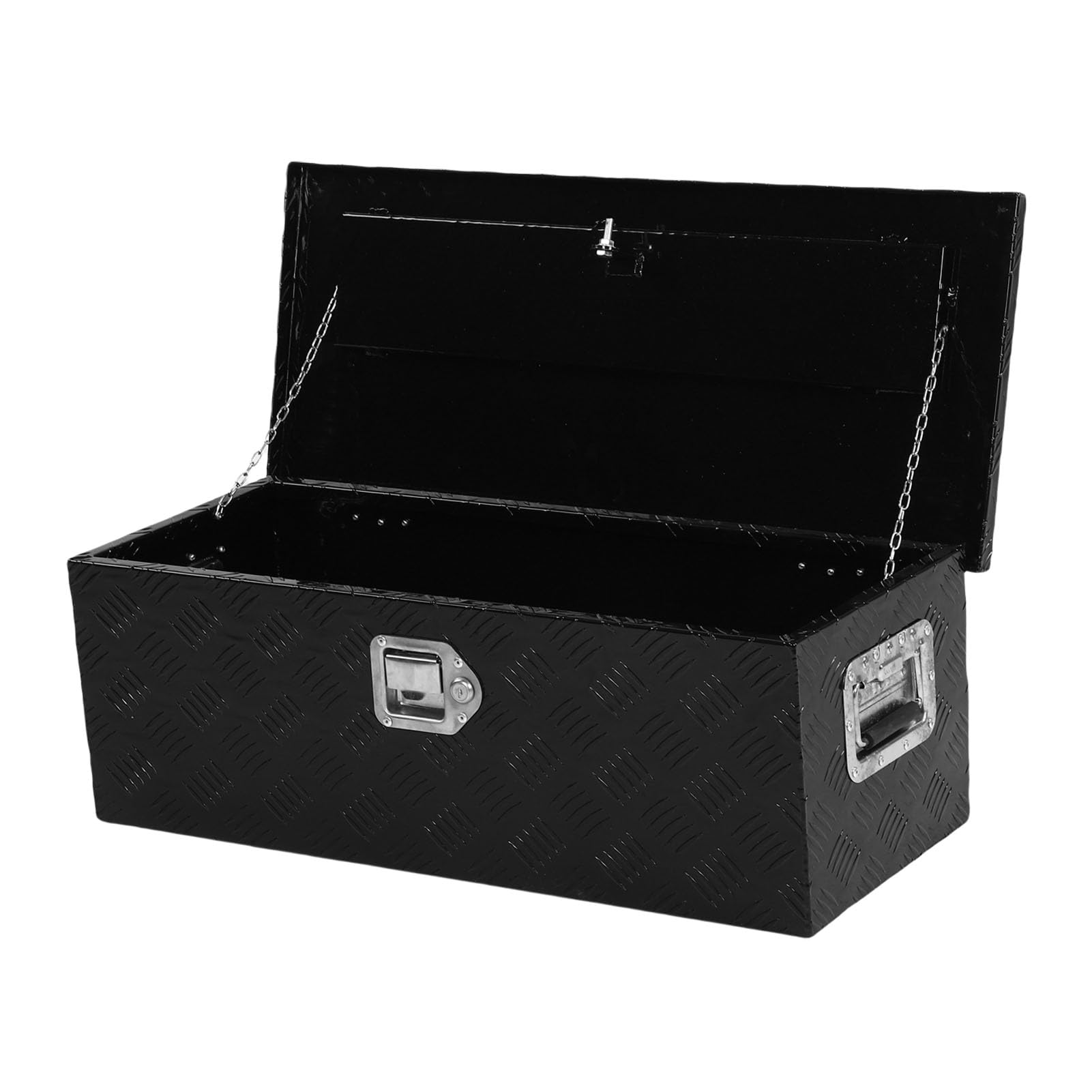 AUNMAS Skrzynka Narzędziowa do Ciężarówki Aluminiowa Skrzynka Narzędziowa do Przyczepy 30 X 13 X 10 Cali Zamykany Schowek o Pojemności 64 L z Malowanym Proszkowo Bieżnikiem z 5 Prętami Garażu Typu