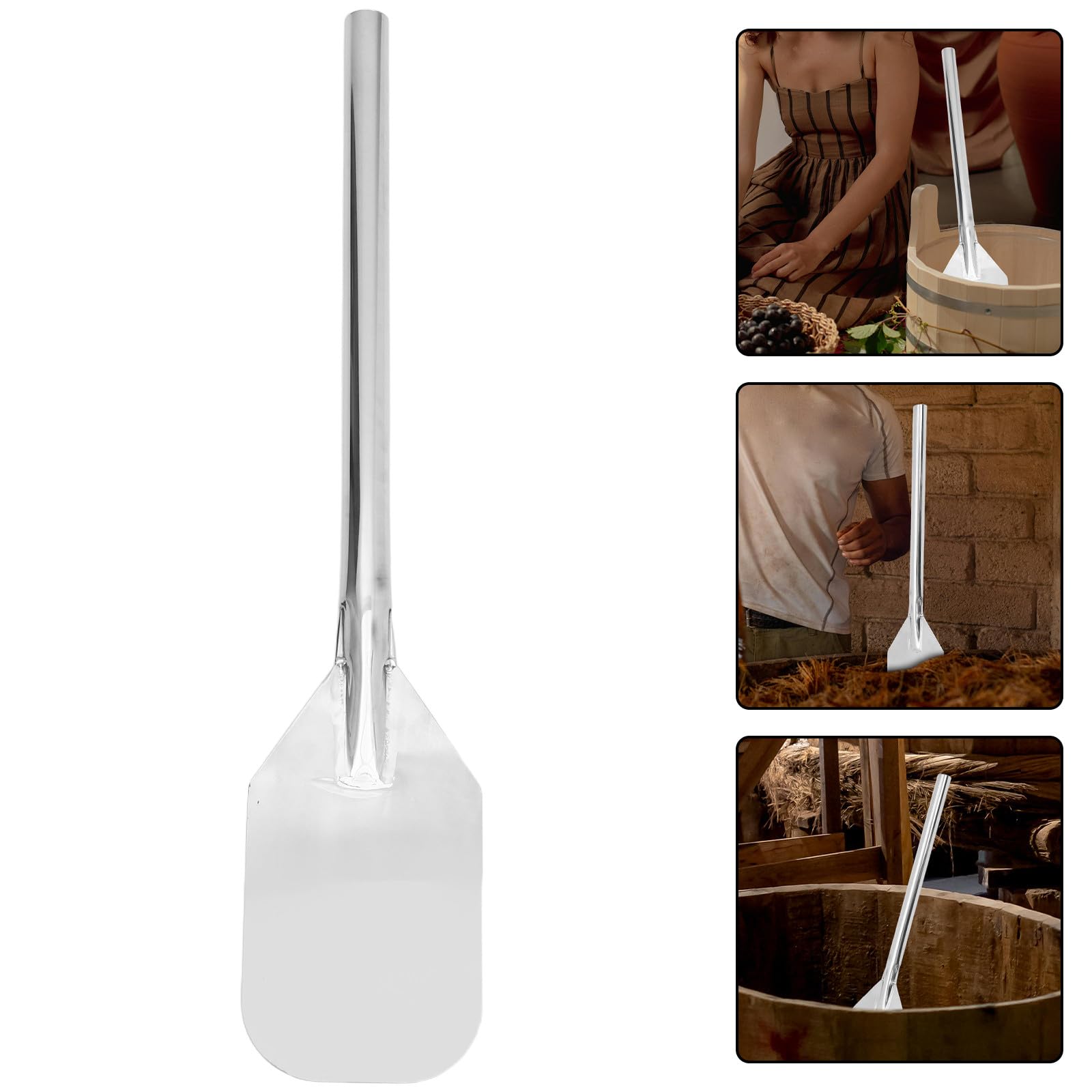 Housoutil Paleta Agitadora de Acero Inoxidable 24 Pulgadas Mango Largo para Elaboración de Cerveza y Fermentación Varilla Mezcladora para Barriles Grandes Cuchara para Triturar