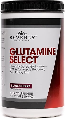 Beverly International Glutamine Select 60 porciones Glutamina clínicamente dosificada y fórmula BCAA para músculo magro y recuperación Sin azúcar