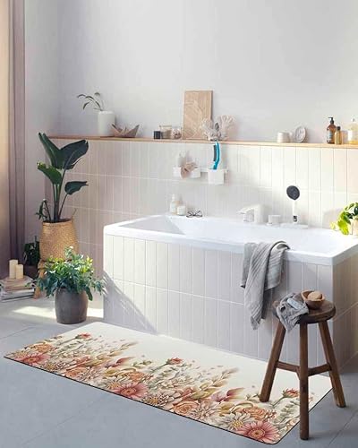 Miniatura 6 de Tapete de baño con flores de eucalipto y campo para bañera, antideslizante, de secado rápido y absorbente, tapete de ducha de tierra de diatomeas