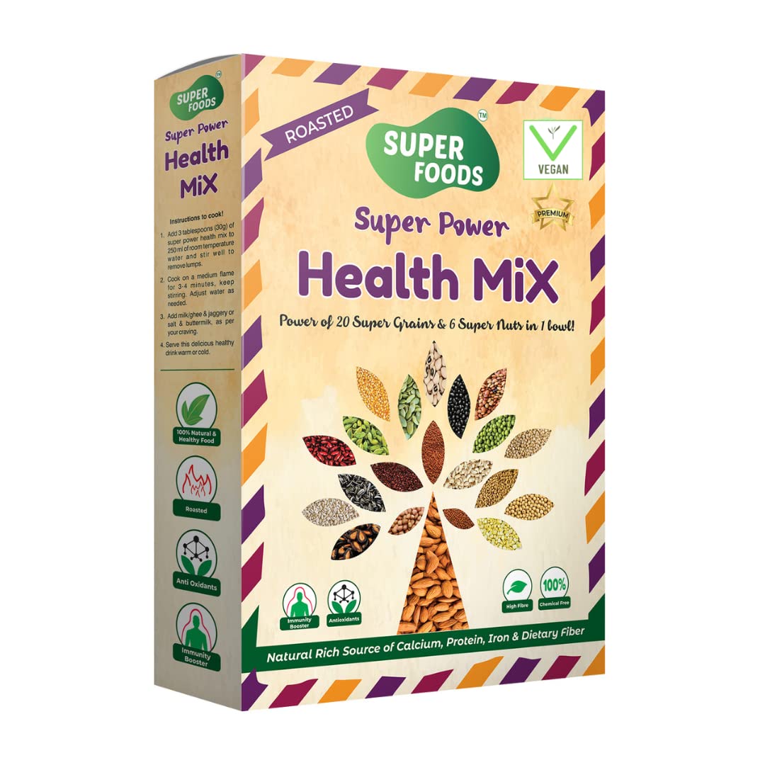 Super Foods Super Power Health Mix | Porridge| Rich in Iron, Protein, Calcium & Dietary Fiber | 100% Natural, Roasted, Multi Millets & Grains| No Chemicals, No Sugar | 500g (B09PRN1TKX) Amazon Price History, Amazon Price Tracker