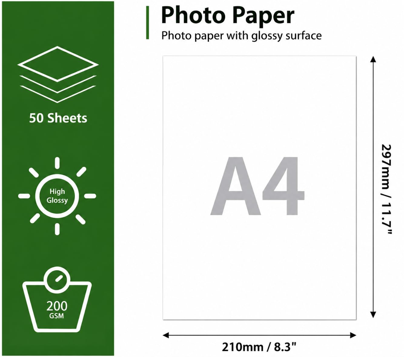 Carta Fotografica A4 Lucida 200g/m² 50 Fogli Bianco Brillante