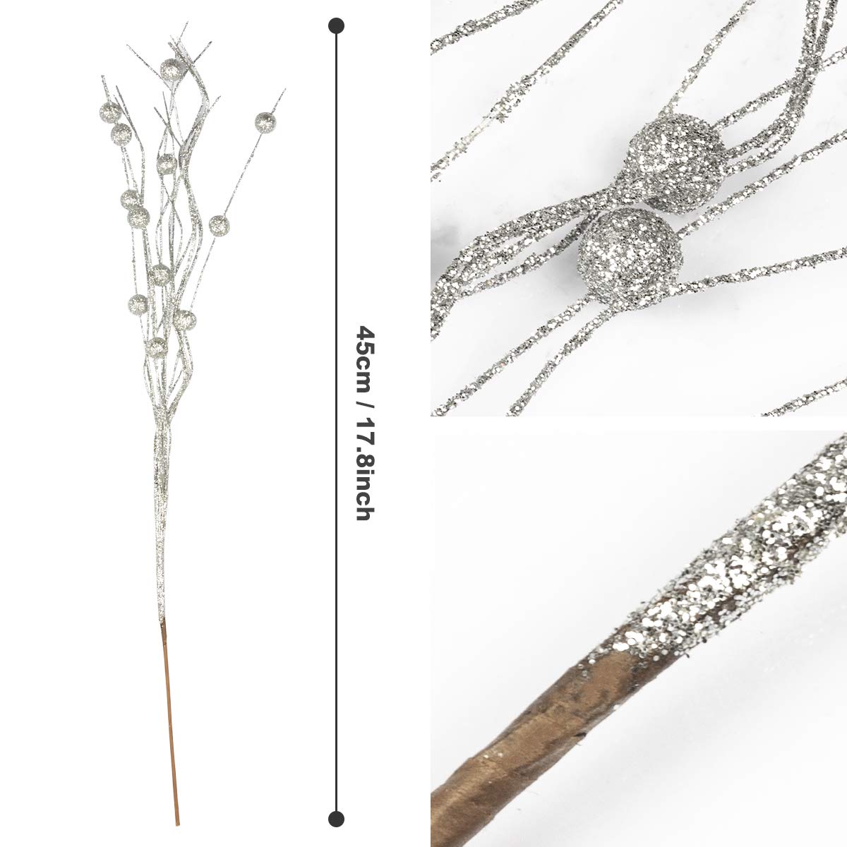 20 Pcs Christmas Floral Picks, 7.8 Inch Snowy Holly Christmas Red Berry Picks Stems, Christmas