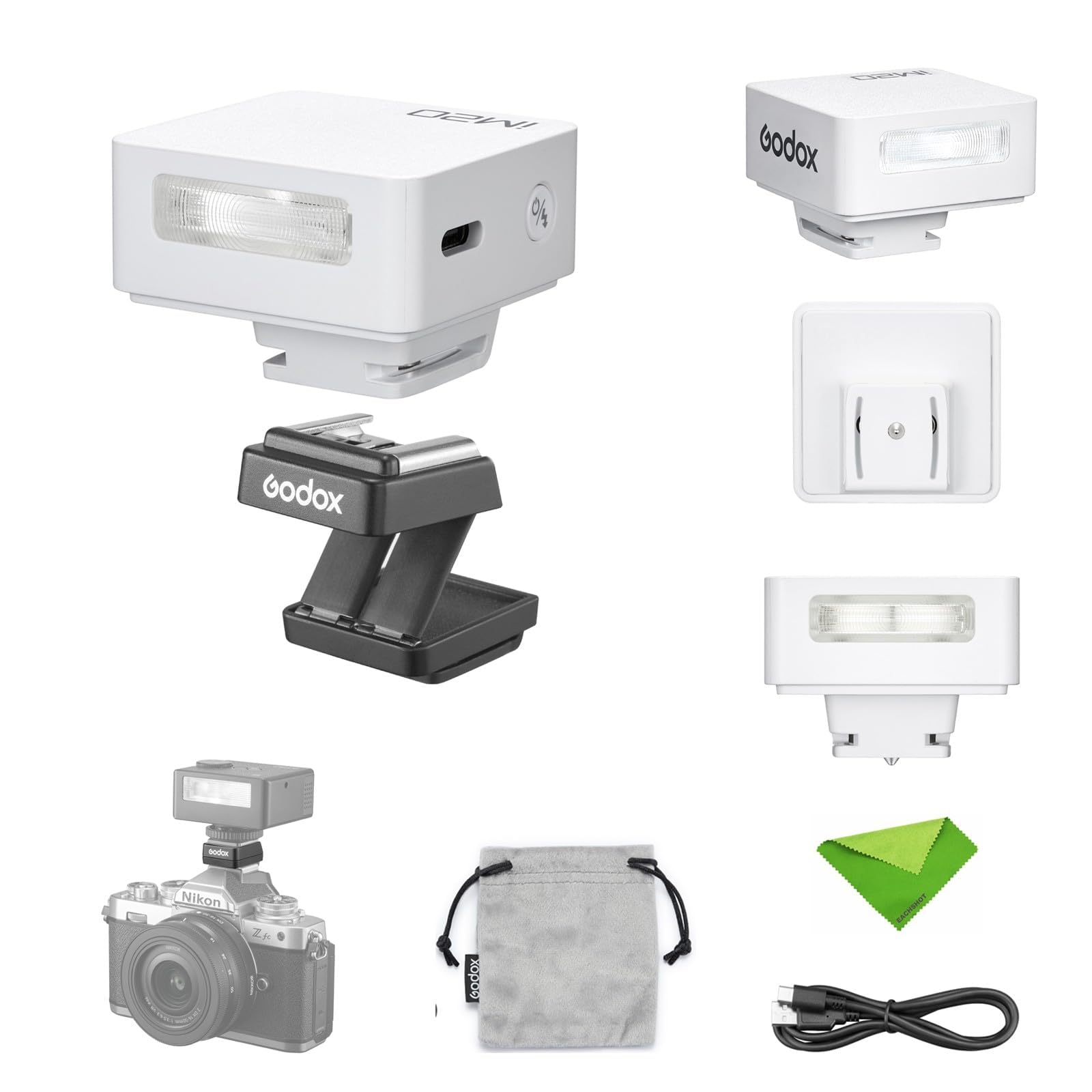 Godox iM20 Mini Flash con Elevador de Zapata para Canon, Sony, Fuji, Nikon, Panasonic, Olympus y Pentax. Tiempo de Recarga de 3 s. Flash para Sony ZV1 (no Compatible con la ZV-1F) (Blanco).