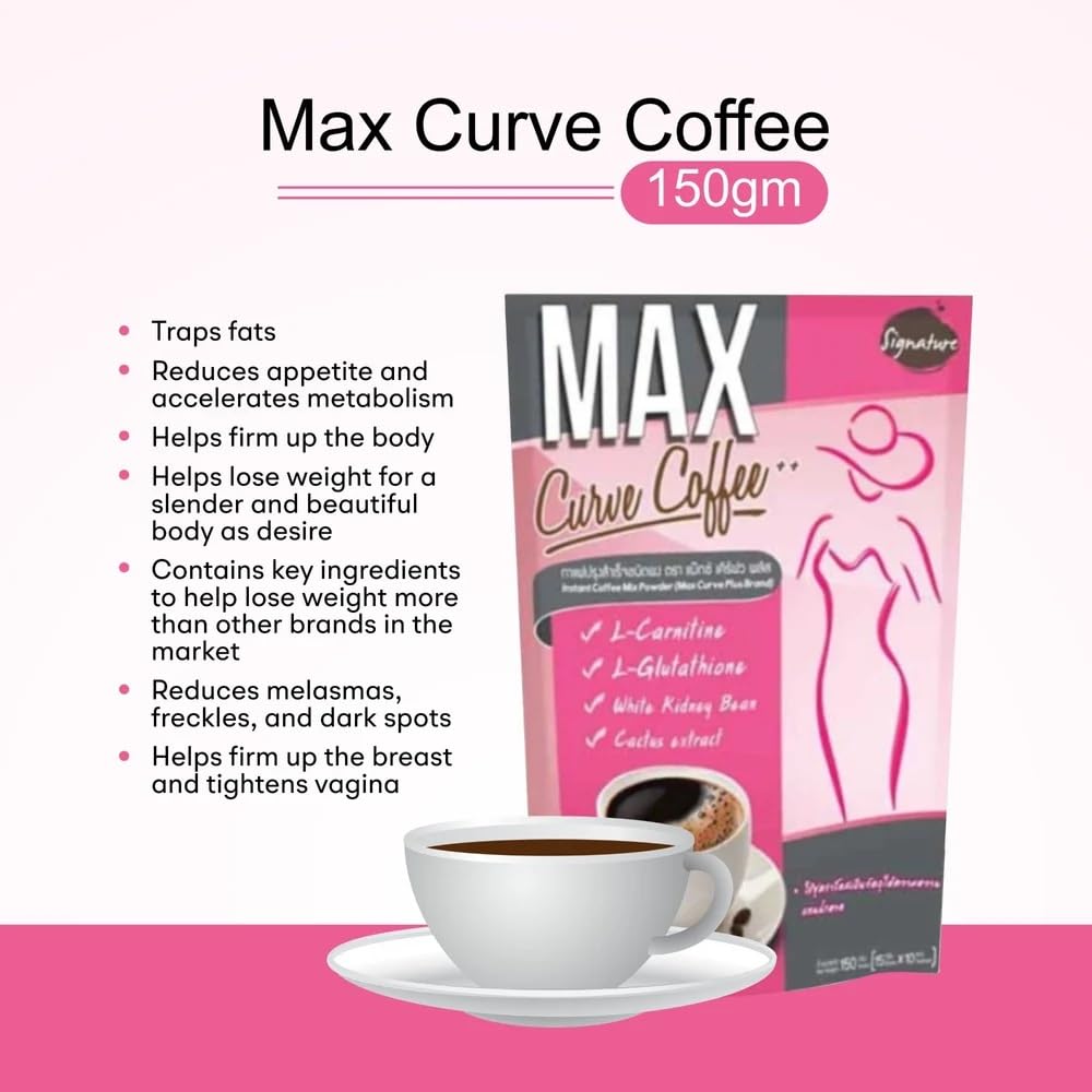 MAX Curve Coffee Signature, Instant Coffee Mix with L-Carnitine, L- Glutathione, White Kidney Bean, Cactus Extract, Weight Loss Coffee 15g X 10  Sachets (Product Of Thailand) From DECADENT : Amazon.in: Grocery & Gourmet