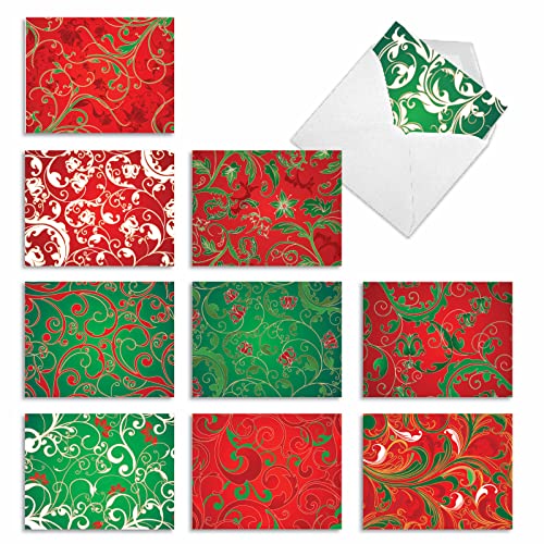 Image of The Best Card Company - 10 Blank Christmas Note Cards with Envelopes (4 x 5.12 Inch) - Fun Assorted Holiday Notecard Set - Fleur De Noel M3261
