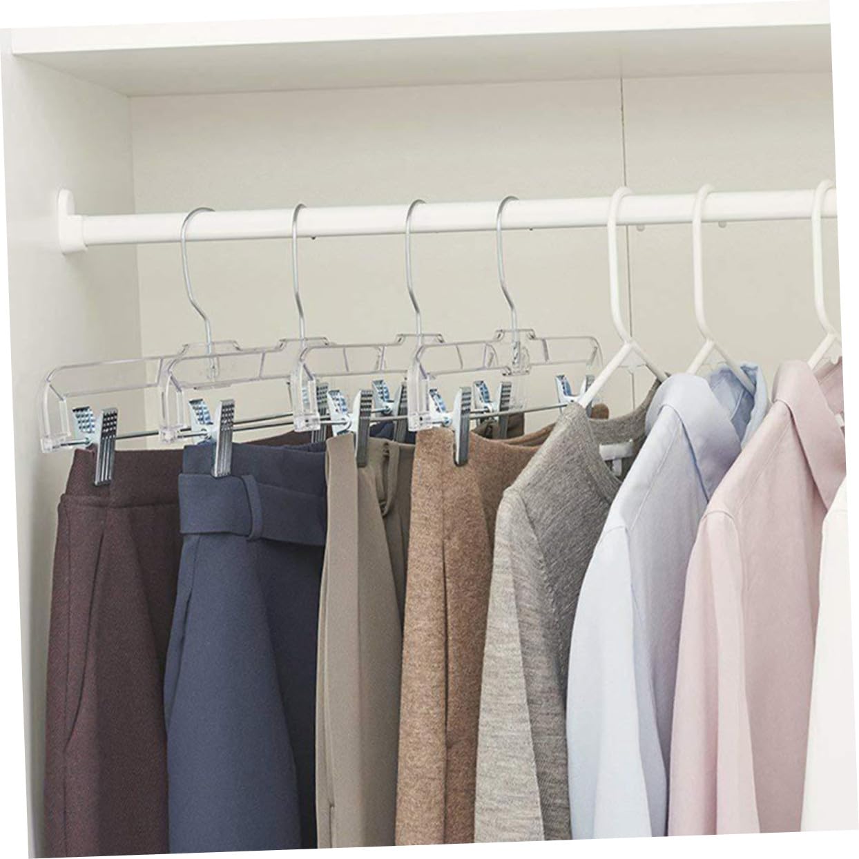 PartyKindom 10 Stück Teiliges Verstellbare Rockbügel mit Clips rutschfeste Hosenbügel aus Transparentem Material Platzsparend für Kleiderschrank für Röcke Hosen Shorts und Accessoires