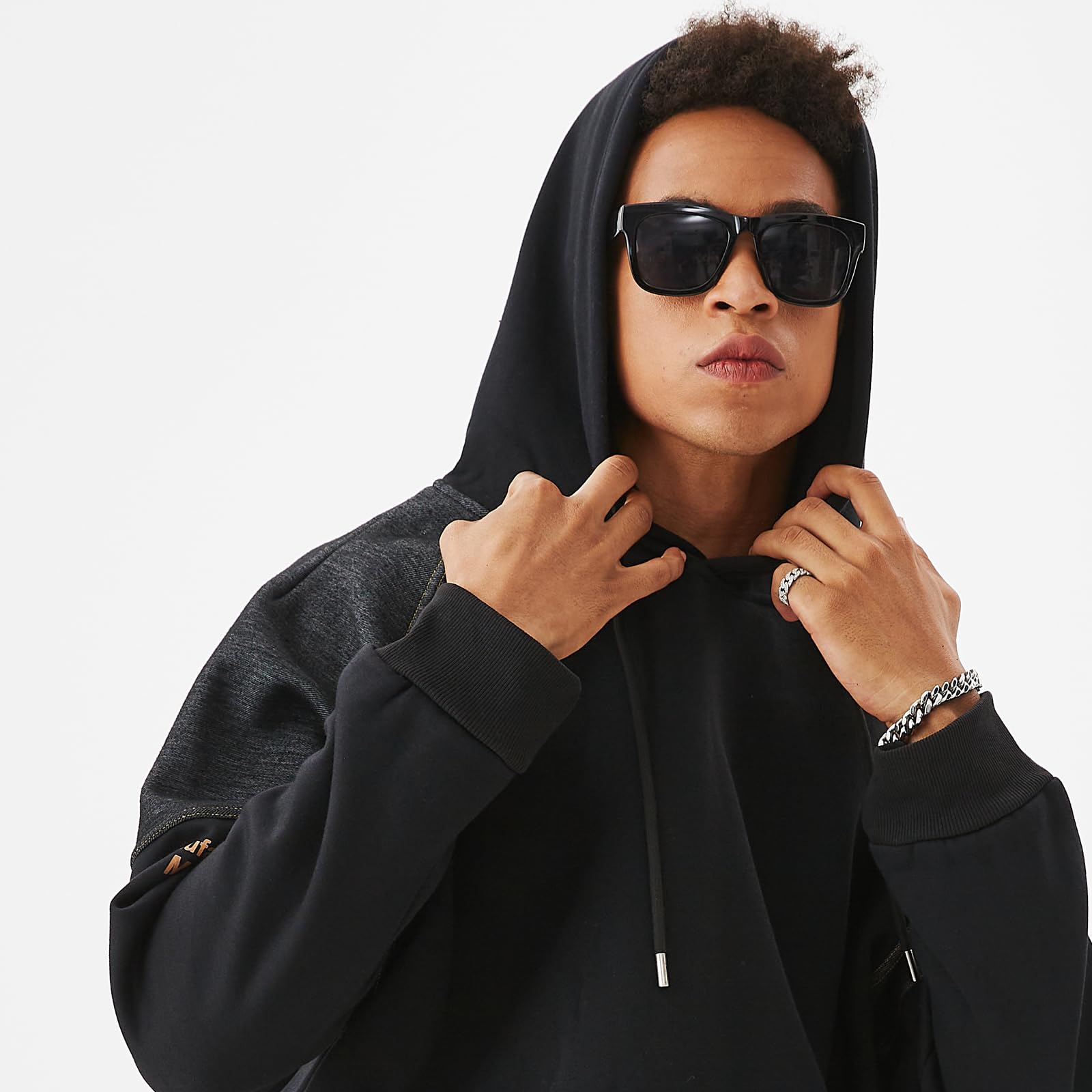 Moshtashio Sudaderas Hombres con Capucha Negra Deportiva Hoodie Casual Americana Techwear Invierno