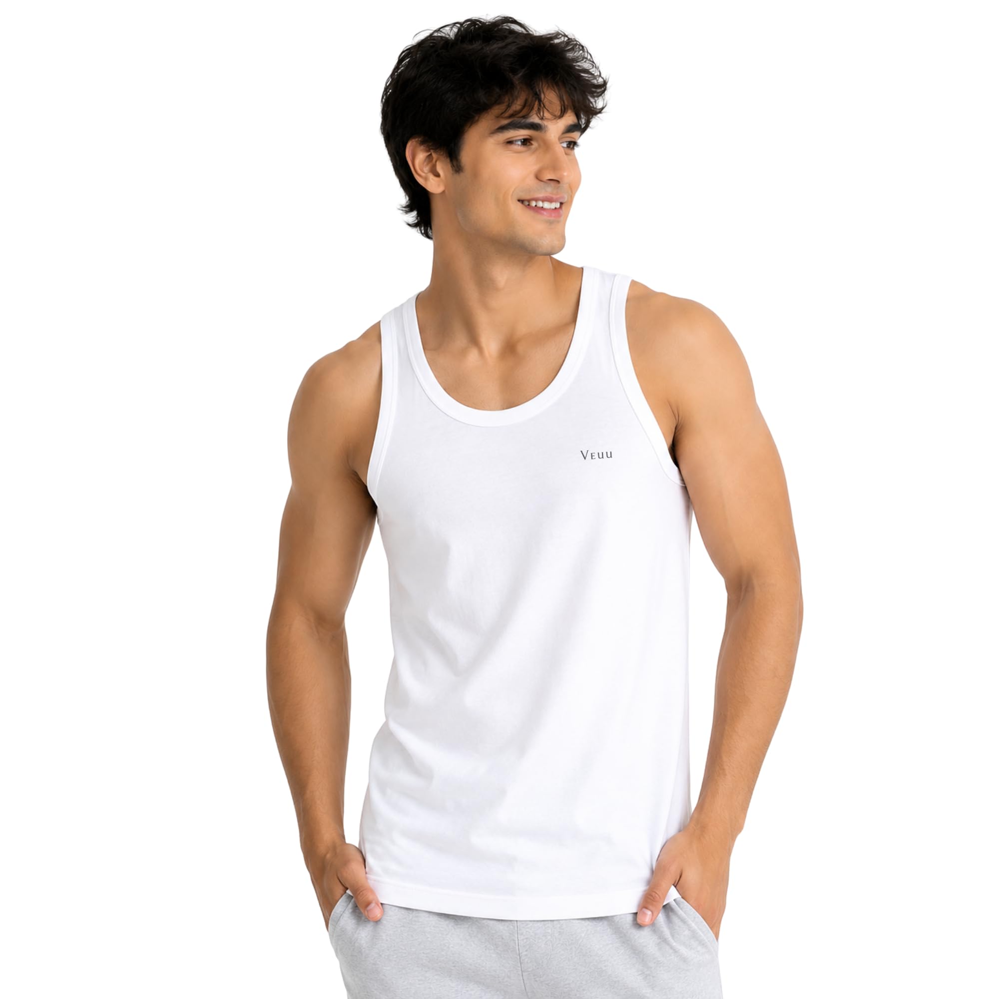 Cotton Vest, Anti-Bacterial, Cotton Ribbed Regular Fit Solid Round Neck Vest, Shape Retaining Tank Top, 100% Cotton Banyan for Men, Premium Soft Inner Baniyan-image-11