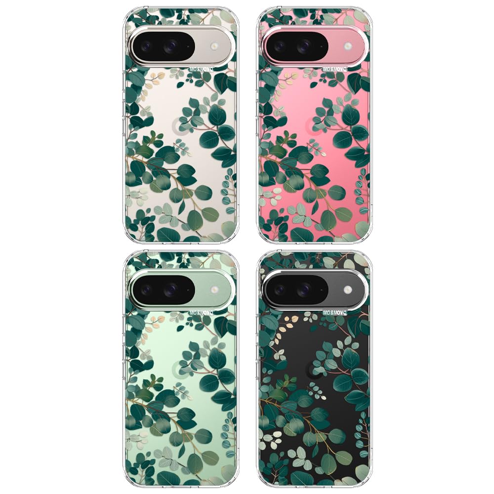 MOSNOVO Case for Google Pixel 9 & Pixel 9 Pro, [Buffertech 6.6ft Military-Grade Drop Protection] [Anti Peel Off Tech] Clear TPU Bumper Phone Case Cover Design - Eucalyptus - 3