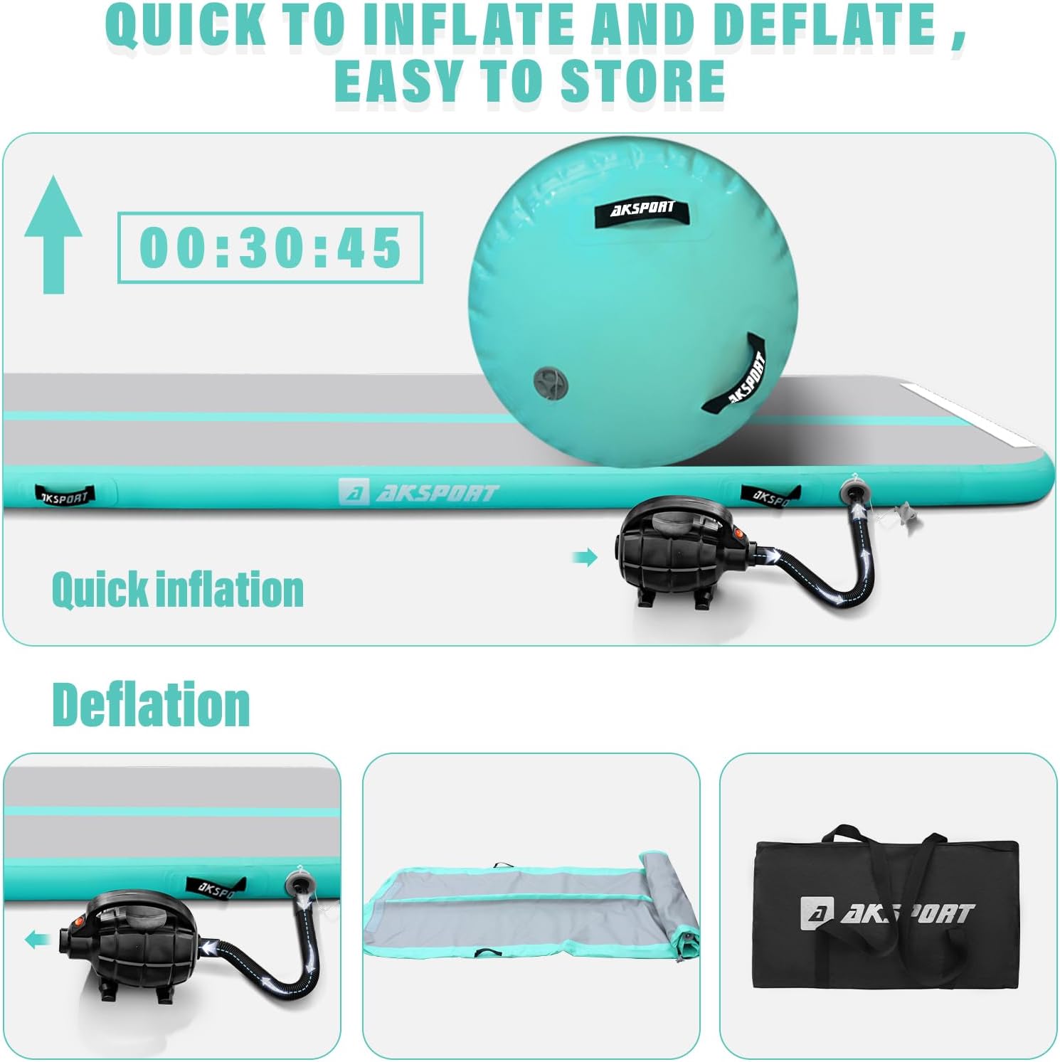 AKSPORT Air Roller Gymnastics Air Barrel for Backbends and Back Handsprings Exercise Training with Electric Air Pump for Home Use/Yoga/Cheerleading/Tumbling/Back Walkovers