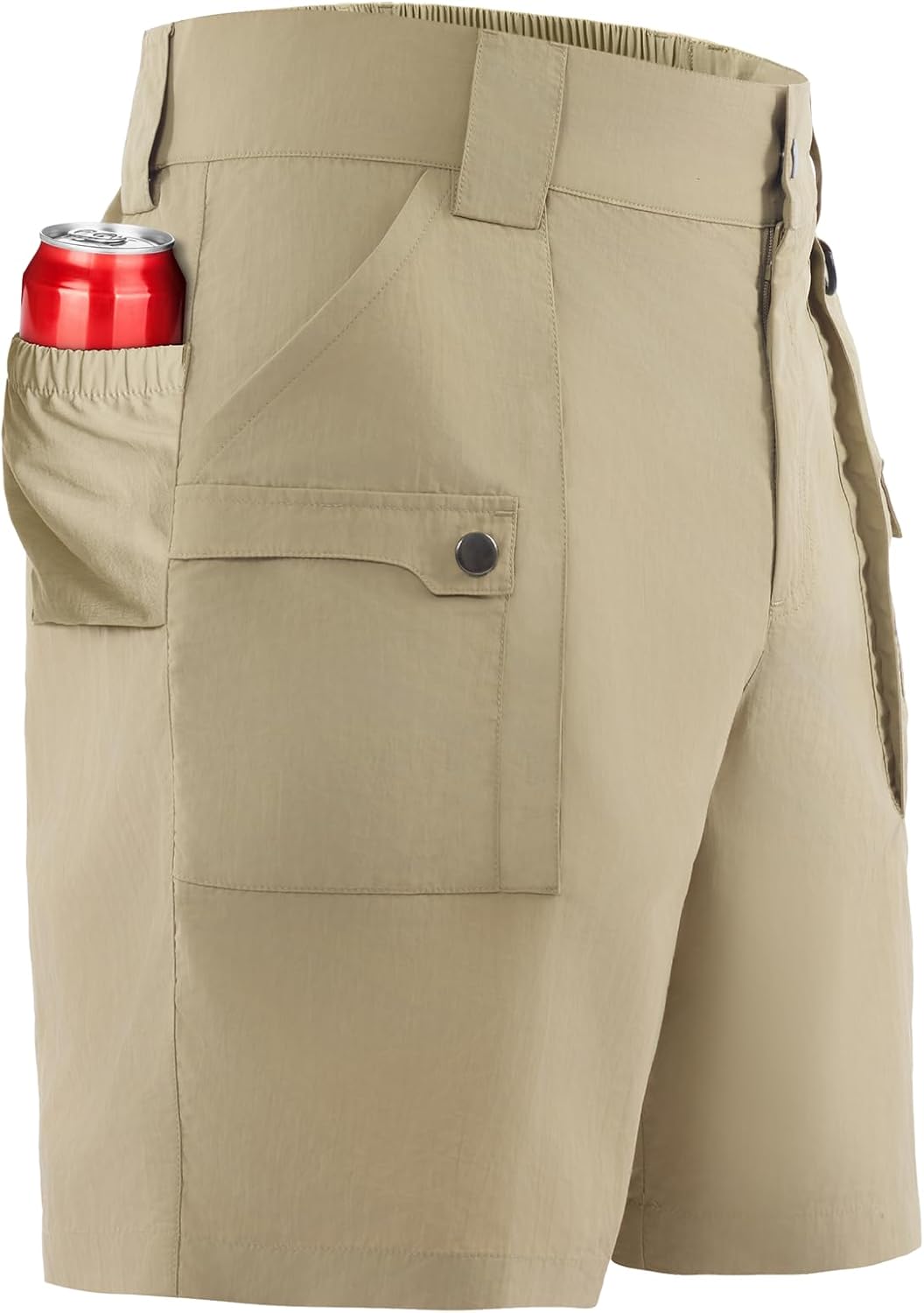 Palmyth Fishing Shorts for Men 7 Inch, Quick Dry Lightweight Nylon Shorts with 6 Pockets, Elastic Back Waist & D-Ring
