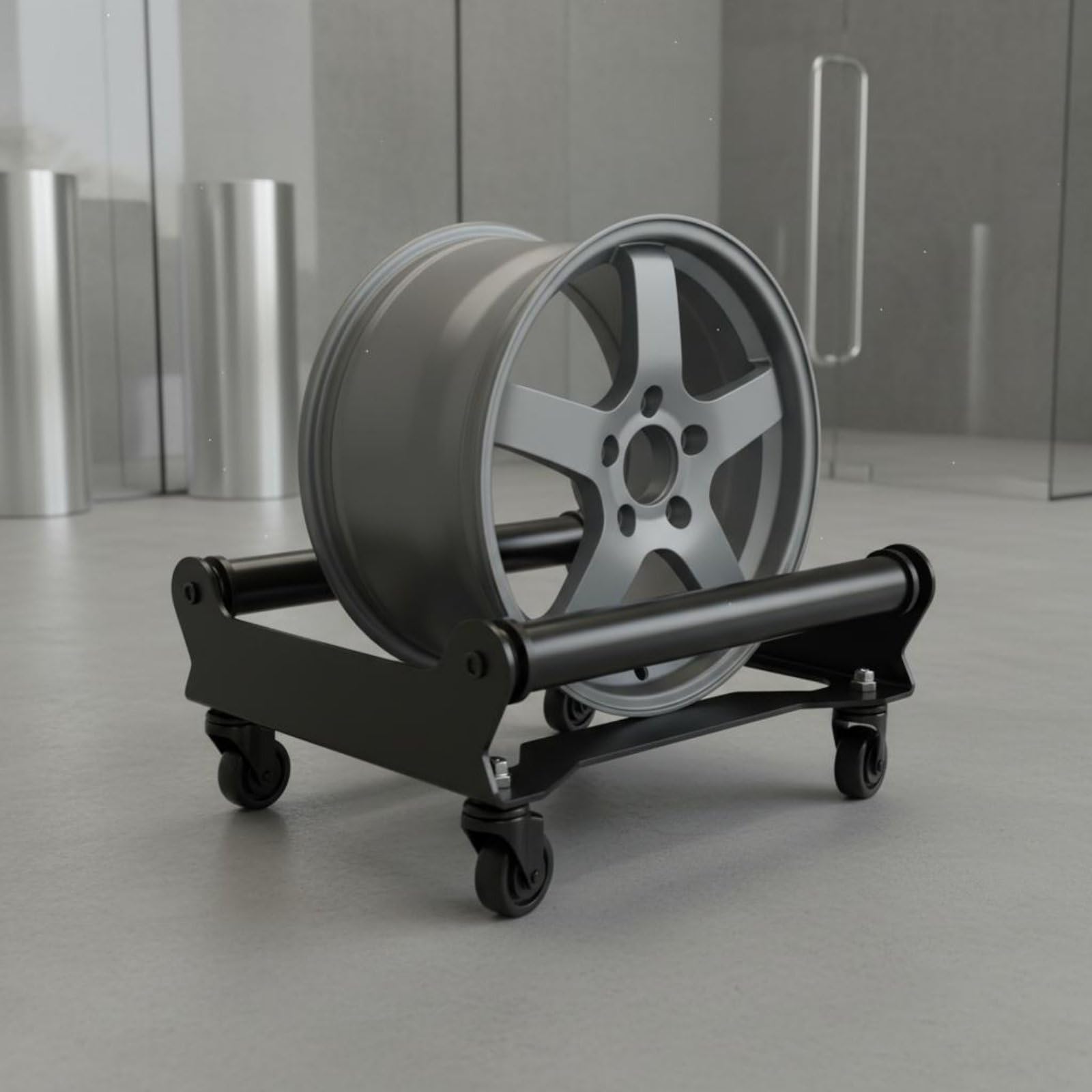 Espositore Cerchioni 360 Gradi Dimensione Regolabile Porta Pneumatici in Ferro Portatile Supporto Cerchi da Parete per Stand Fieristico , Modello A