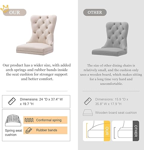 Miniatura 3 de Juego de 2 sillas de comedor de terciopelo, sillas de comedor copetudas con ribete de anillo de clavo, sillas de comedor tapizadas con patas de