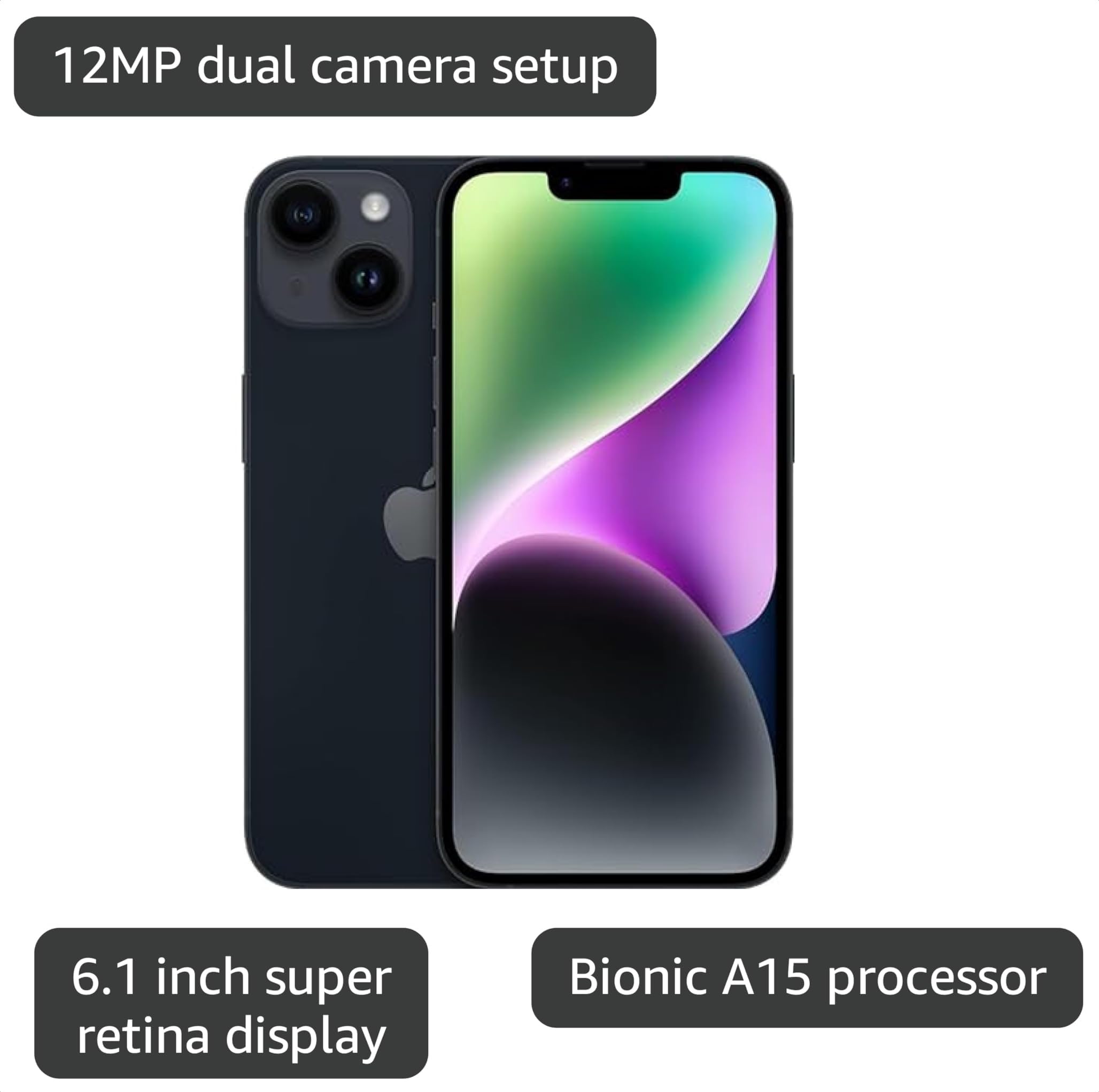 Amazon.com: Apple iPhone 14, 128GB, Midnight - Unlocked (Renewed