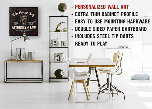 Miniatura 5 de THOUSAND OAKS BARREL CO. Juego personalizado de tablero de dardos y gabinete, tablero de dardos para adultos, 6 dardos de punta de acero, borrador y