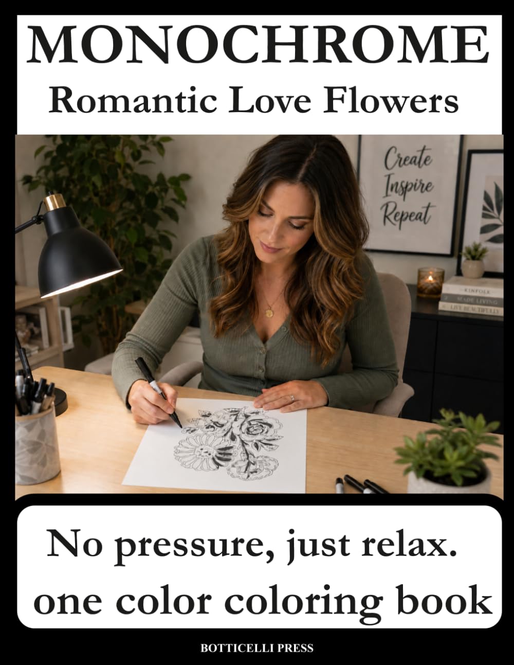 Monochrome Romantic Love Flowers: Bold and Simple Flower Coloring Book for Relaxation, Stress Relief, and Creative Calm. For Adult and all age.