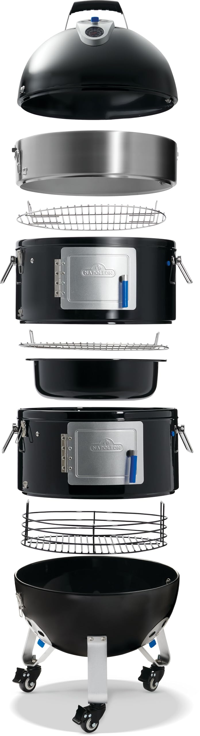 Napoleon Apollo® Fumoir vertical à eau au charbon de bois 45,7 cm, finition noire brillante, grilles en acier inoxydable, jauge de température ACCU-PROBE