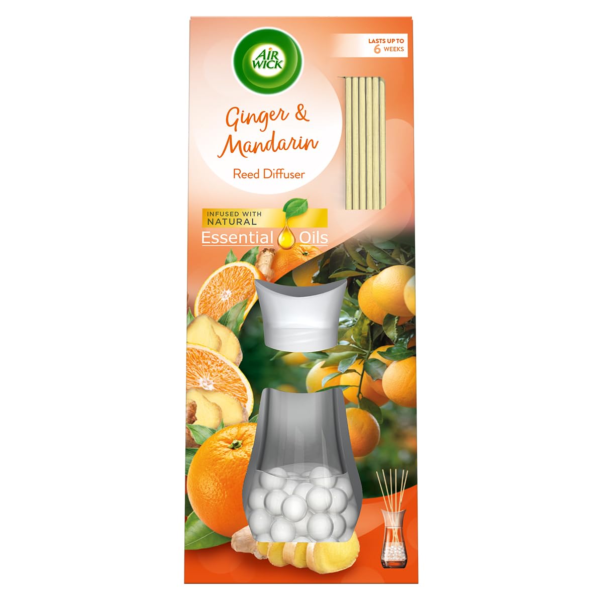Air Wick Ginger & Mandarin Essential Oils Reeds Diffuser 42ml Lasts up to 6 weeks. Air Freshener.