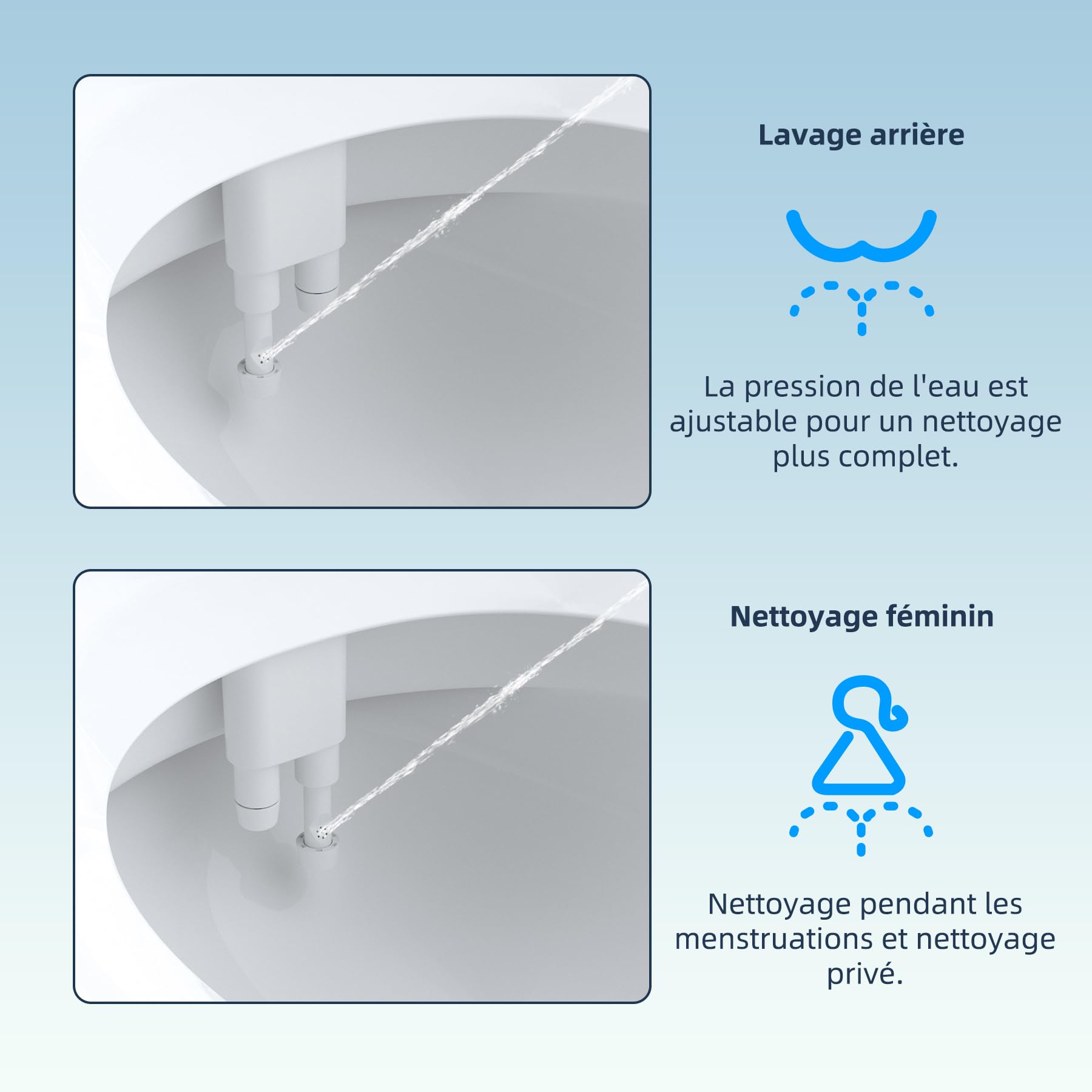 Hibbent Bidet à eau froide ultra-mince, accessoire pour toilettes avec double buse non électrique, pression réglable, facile à installer et à utiliser