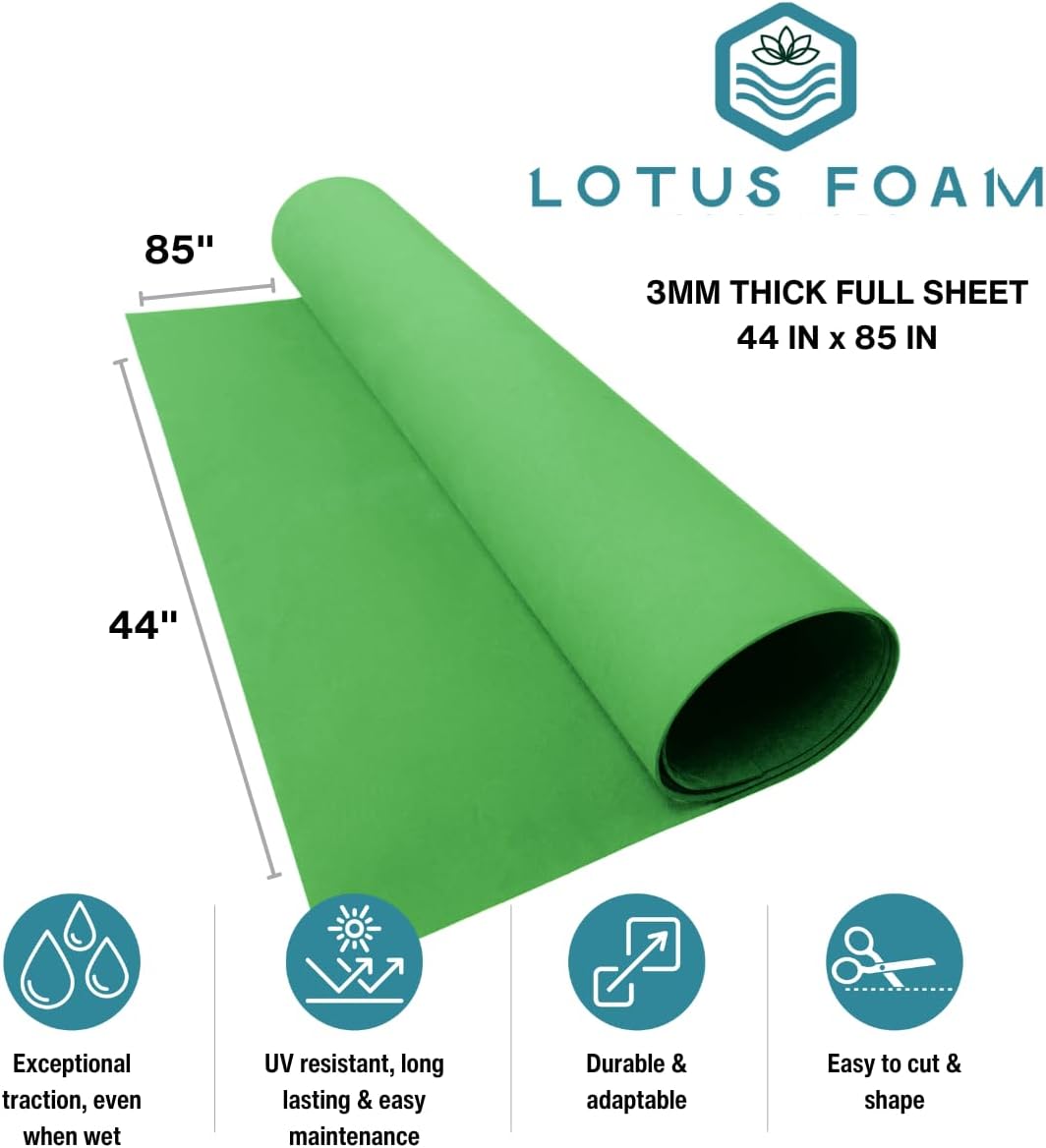 LotusFoam Large 3mm EVA Foam Sheet - 44"x 85" High Density Foam 130 kg/m3 for Cosplay, Costumes, Crafts, Flooring, Outdoor Use - 35 Colors (Green) - Green