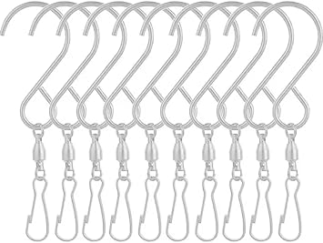 Wind Spinner Accessories, 360  Stainless Steel S Hook Clips for Outdoor Wind Spinners, Spinning Windsocks, Kites, Flower Pots, Bird Feeders, Flags 10pcs