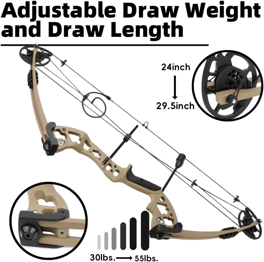 Compound Bow Set for Adults and Beginners,Hunting Archery Set with All Accessories,Pull Weight 30-55 pounds, Right Hand for Hunting Fishing Target Shooting