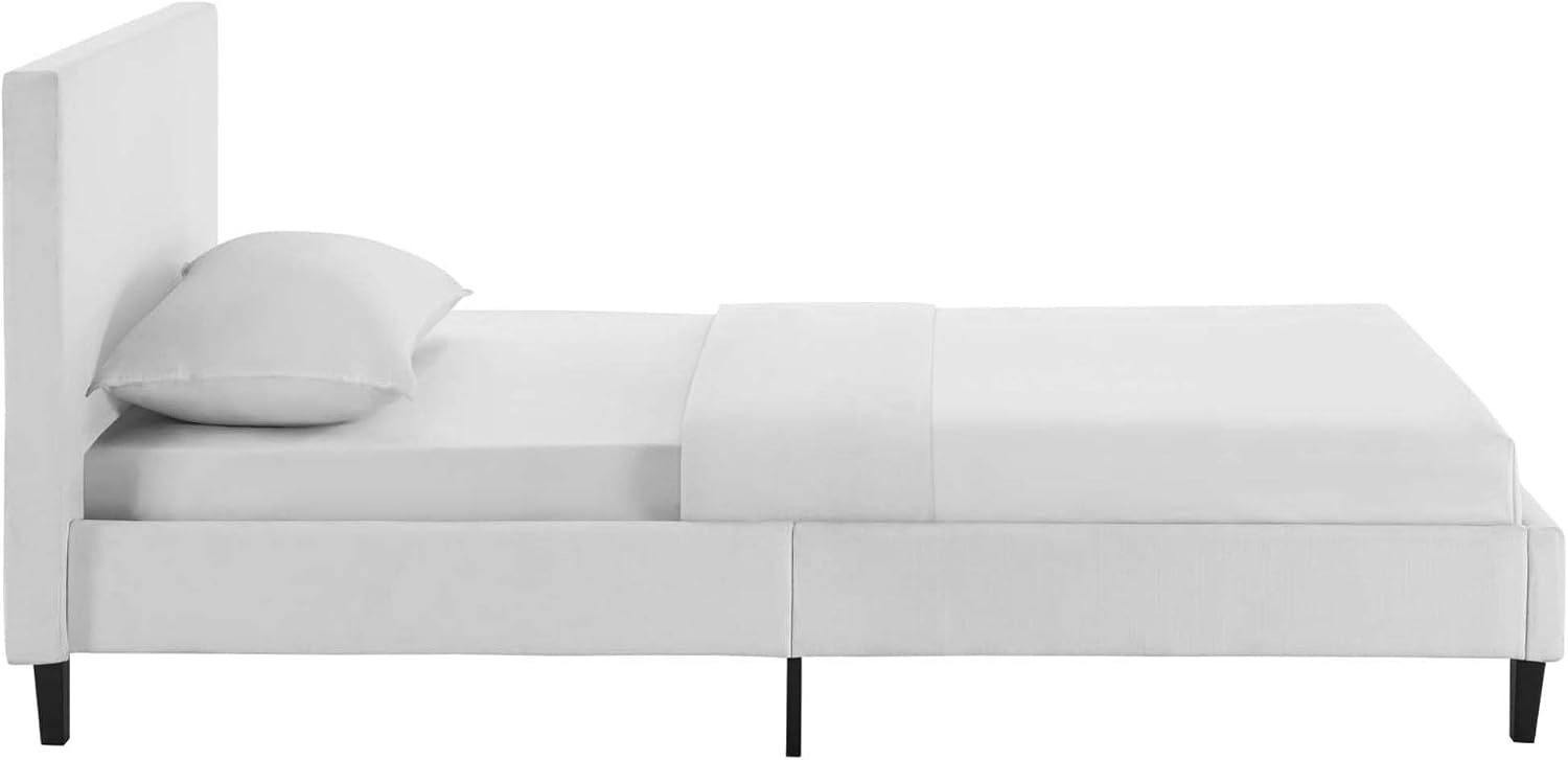 Ergode Anya Platform Bed | Avant-Garde Design | Upholstered Headboard | Solid Wood Legs | Slatted Support System | Twin Size | White