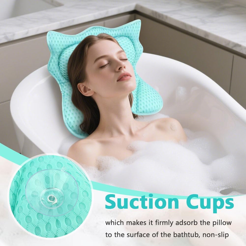 Bath Pillow,Ergonomic Bathtub Pillows for Tub Neck and Back Support,with 6 Powerful Suction Cups,Provide Shoulder and Back Relaxing,Bath Accessory,Fits All Types Bathtub(Blue)
