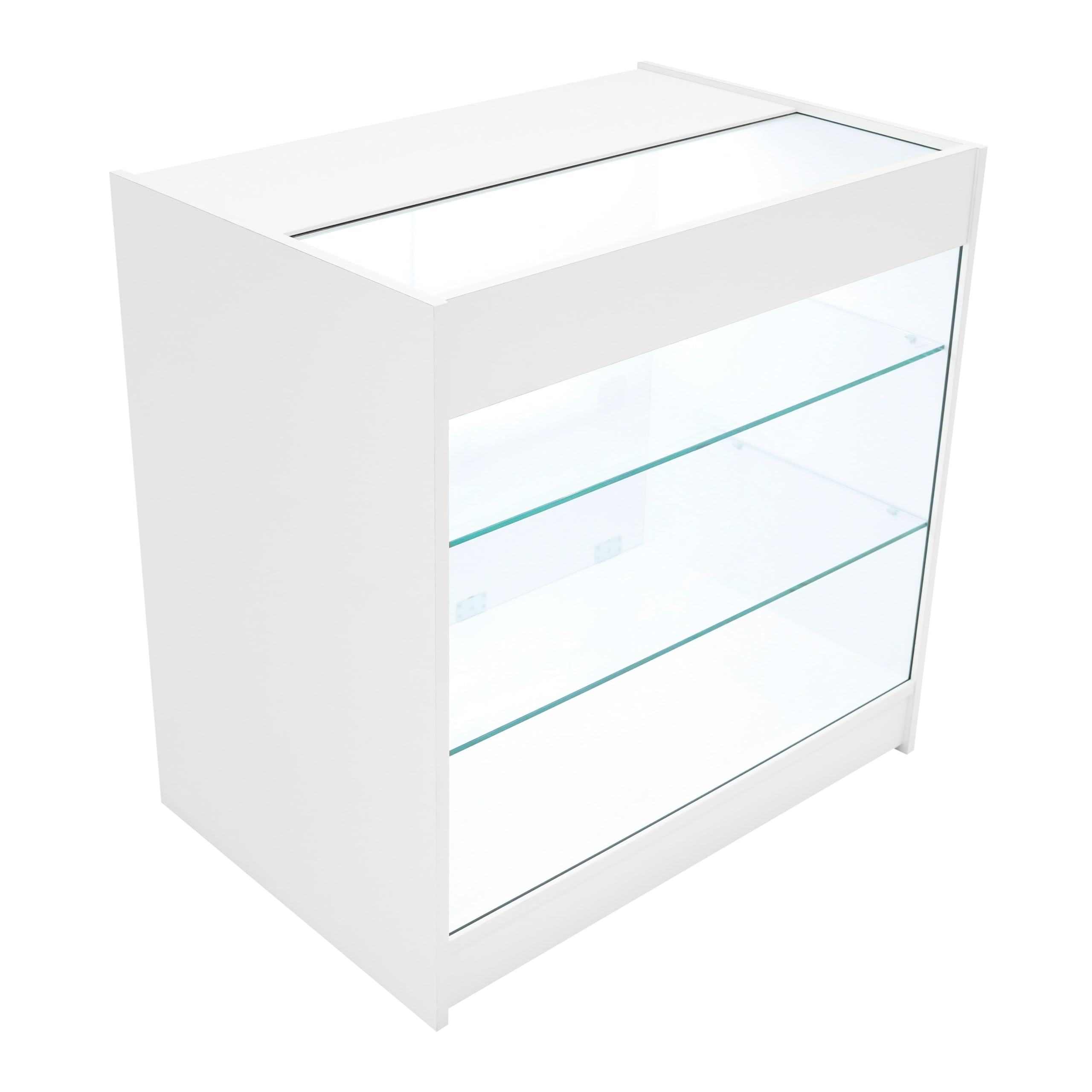 Set Banconi Bianco con LED Theia K900 C900 LM60 TB60 - Vetrina con Serratura, Ante Scorrevoli, Chiavi, Illuminazione, Mobile Cassa, Espositori in Vetro per Gioielli, Abbigliamento e Accessori