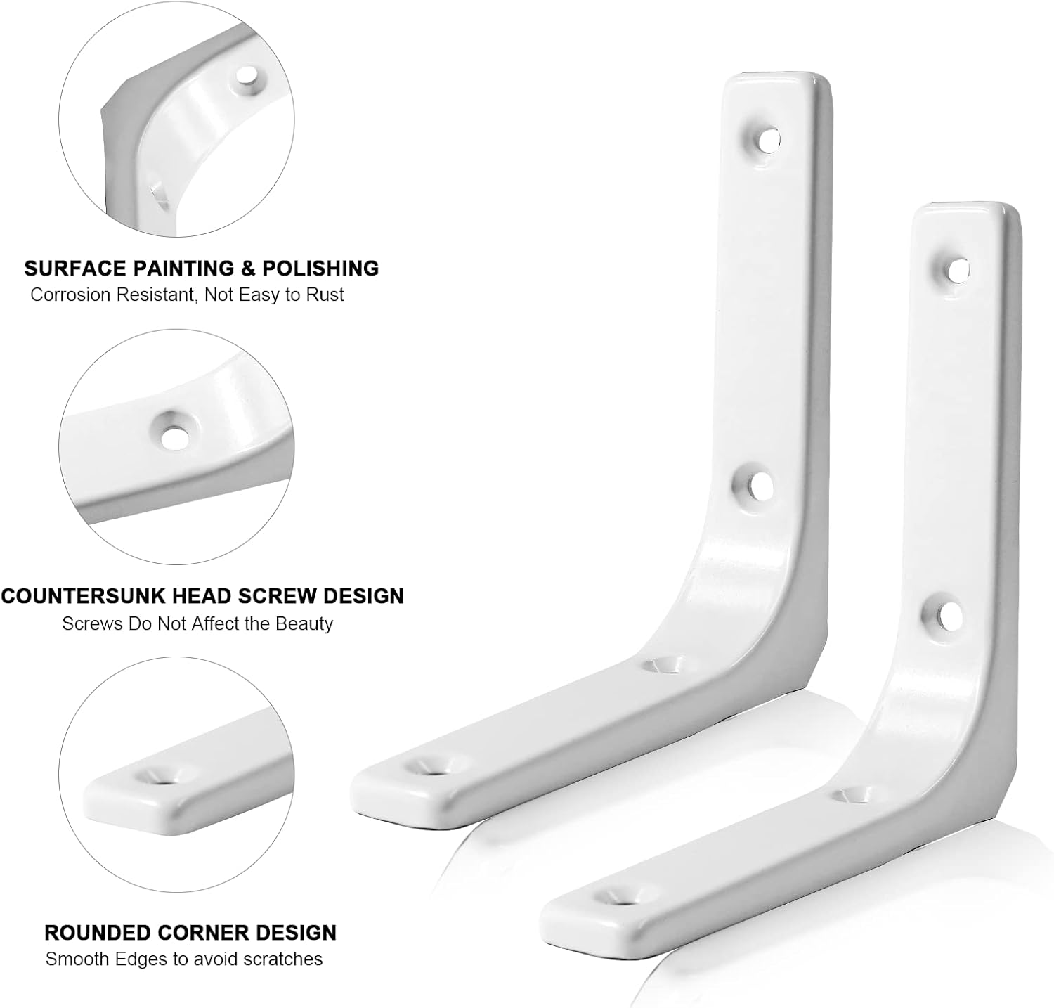 Waziaqoc 4Pcs L Wall Bracket, 4 x 4 Inch Heavy Duty Floating Shelf Bracket, Iron Joint Angle Bracket Shelf Support for DIY with Screws (White)
