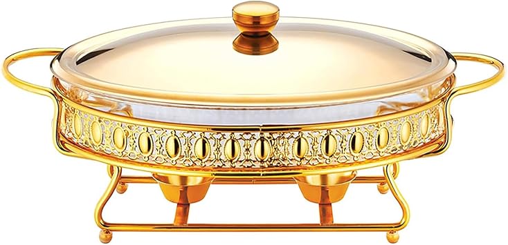 Stainless Steel Chafing Dish 2 Quart Full Size Buffet Chafer Set with Water Pan, Food Pan, Fuel Holder and Lid for Buffet, Weddings, Parties Goid 2L