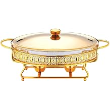 Stainless Steel Chafing Dish 2 Full Size Buffet Chafer Set with Water Pan, Food Pan, Fuel Holder and Lid for Buffet, Weddings, Parties,Goid-2L