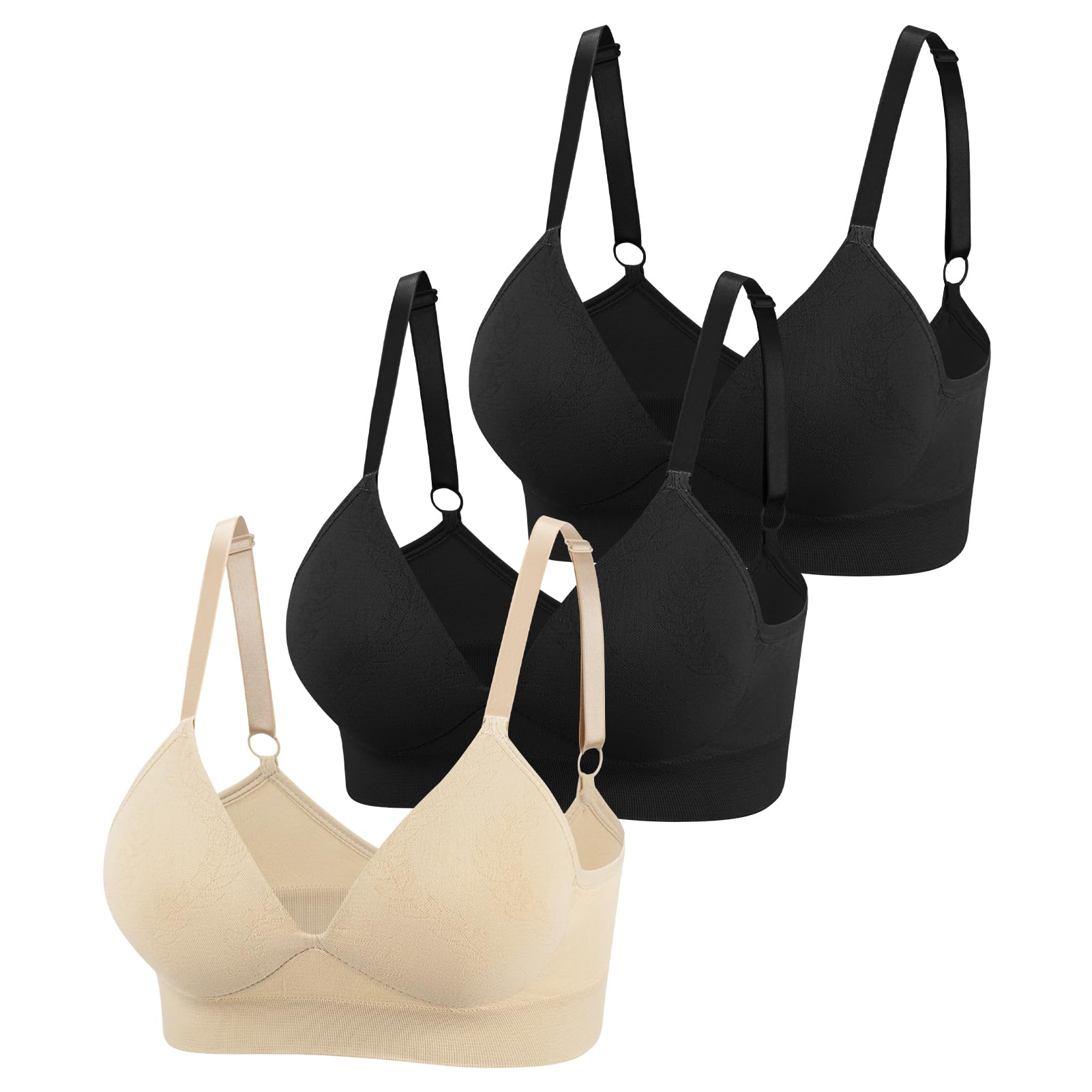 Eleplus 3 Pieces Deep V Wireless Bras Womens Comfy Tshirt Bralette Pack