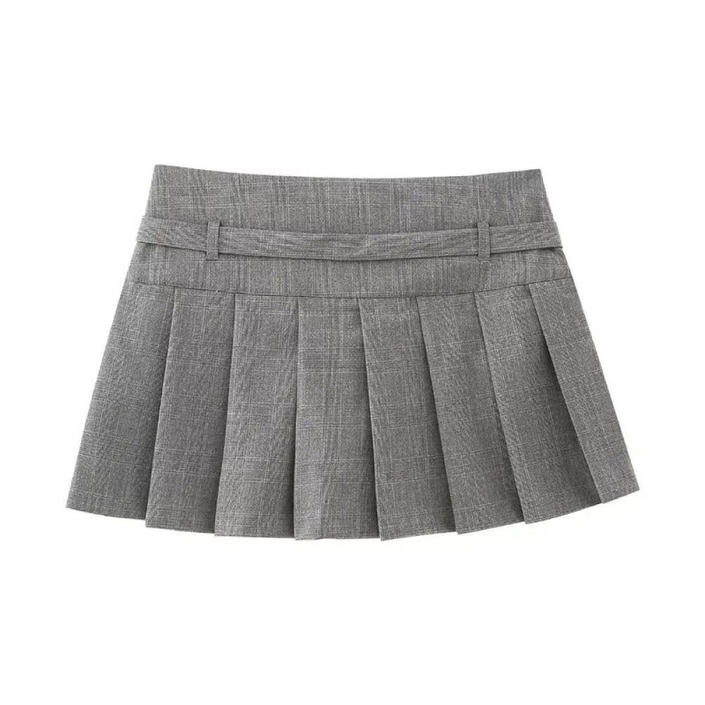 SWEPER Falda Corta De Mujer - Minifalda Plisada De Otoño para Mujer, Cinturón De Estilo Británico Decorado, Falda Acampanada De Cintura Alta con Cremallera A La Moda, Culottes Cortos