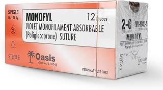 Oasis Vet Monofyl (Poliglecaprone) Synthetic Absorbable Monofilament Suture, 2-0, (FS-1) 3/8 24mm Reverse Cutting Needle, 75cm