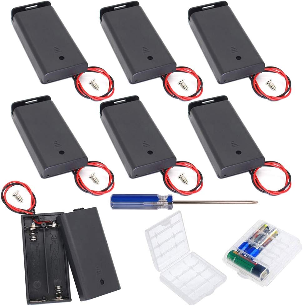 GTIWUNG 7Pcs AA 3V Support de Batterie Coque Plastique Batterie Boîte de Rangement avec Interrupteur on/Off(2 Solts), 2Pcs Boîte à Piles en Plastiq...