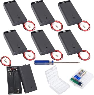 GTIWUNG 7Pcs 2 AA Battery Holder with Switch and Cover, Battery Holder Case Box with Wires,Black Plastic Batteries Case with Pin, 2X1.5V 3V AA Battery Holder with Leads,2Pcs Cell Battery Storage Case