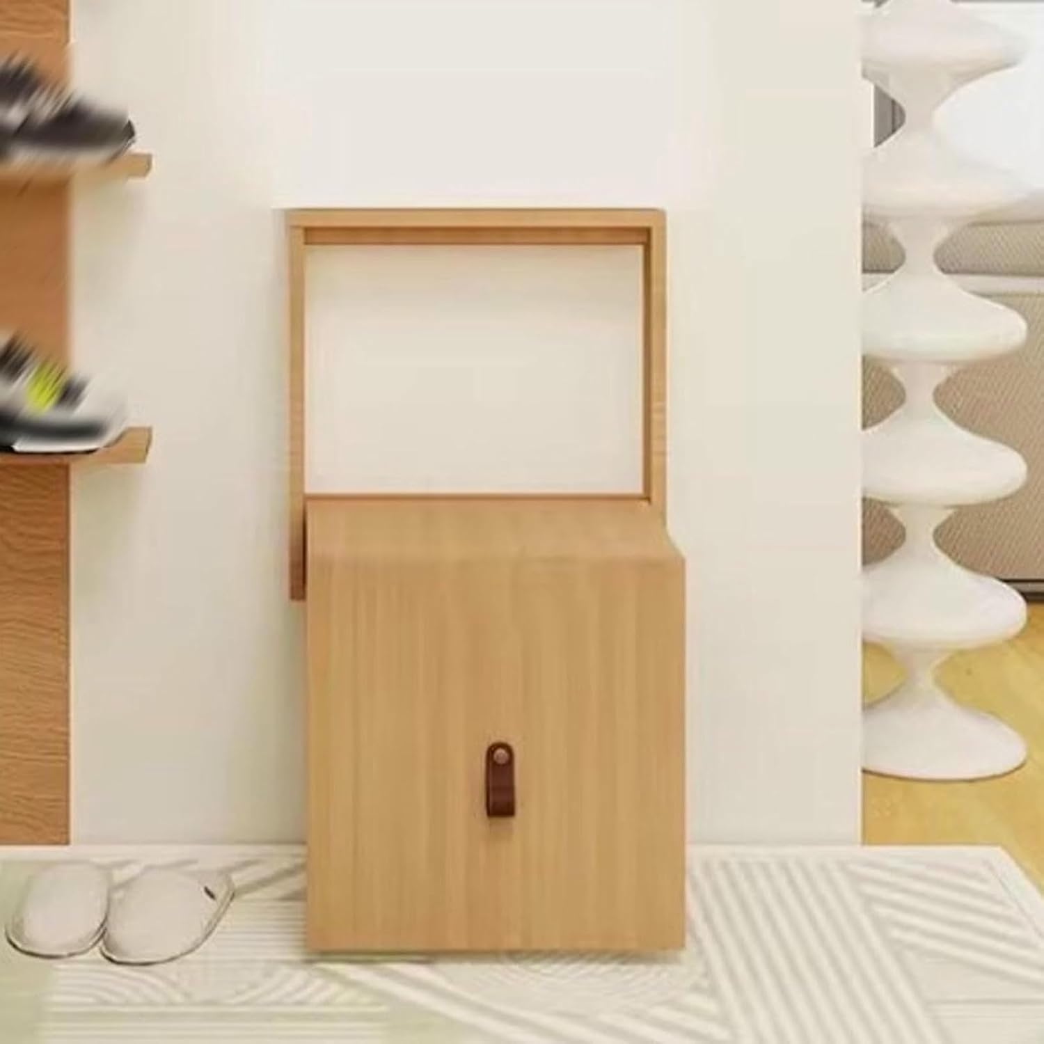 Foldable Wall Mounted Shoe Bench,Ultra Thin Solid Wood Folding Stool with Hydraulic Hinge, Hidden Entryway Seat Shoe Changing Chair for Hallway,RV,Apartment