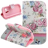 Galaxy S3 MINI caso, NSSTAR colorido pintado rosa flores con incrustaciones brillante Glitter Rhinestone PU Piel Funda tipo cartera tarjetero funda protectora con soporte para Samsung Galaxy S3 MINI i8190, 4066372