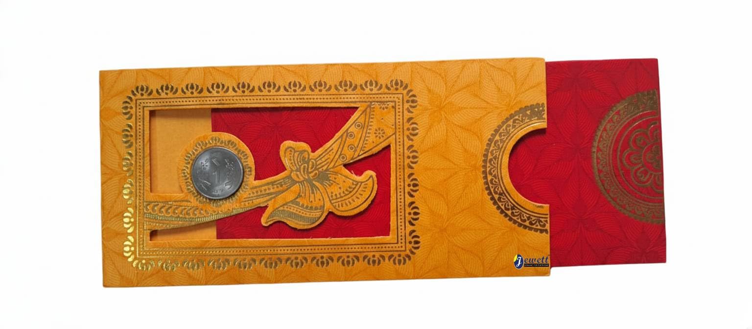 Jewett Shagun envelop with coin, wedding shagun envelope with coin, Designer Sagan Cash Money Envelopes, Anniversary, Birthday and many other Occasions (Multicolor) (Pack of 50) 2