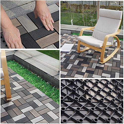 Waterproof Non-Slip WPC Patio Deck Tiles (4-Pack) - UV Resistant Outdoor Flooring for Garden, Pool, Balcony - All-Weather Durable Composite Decking Tiles
