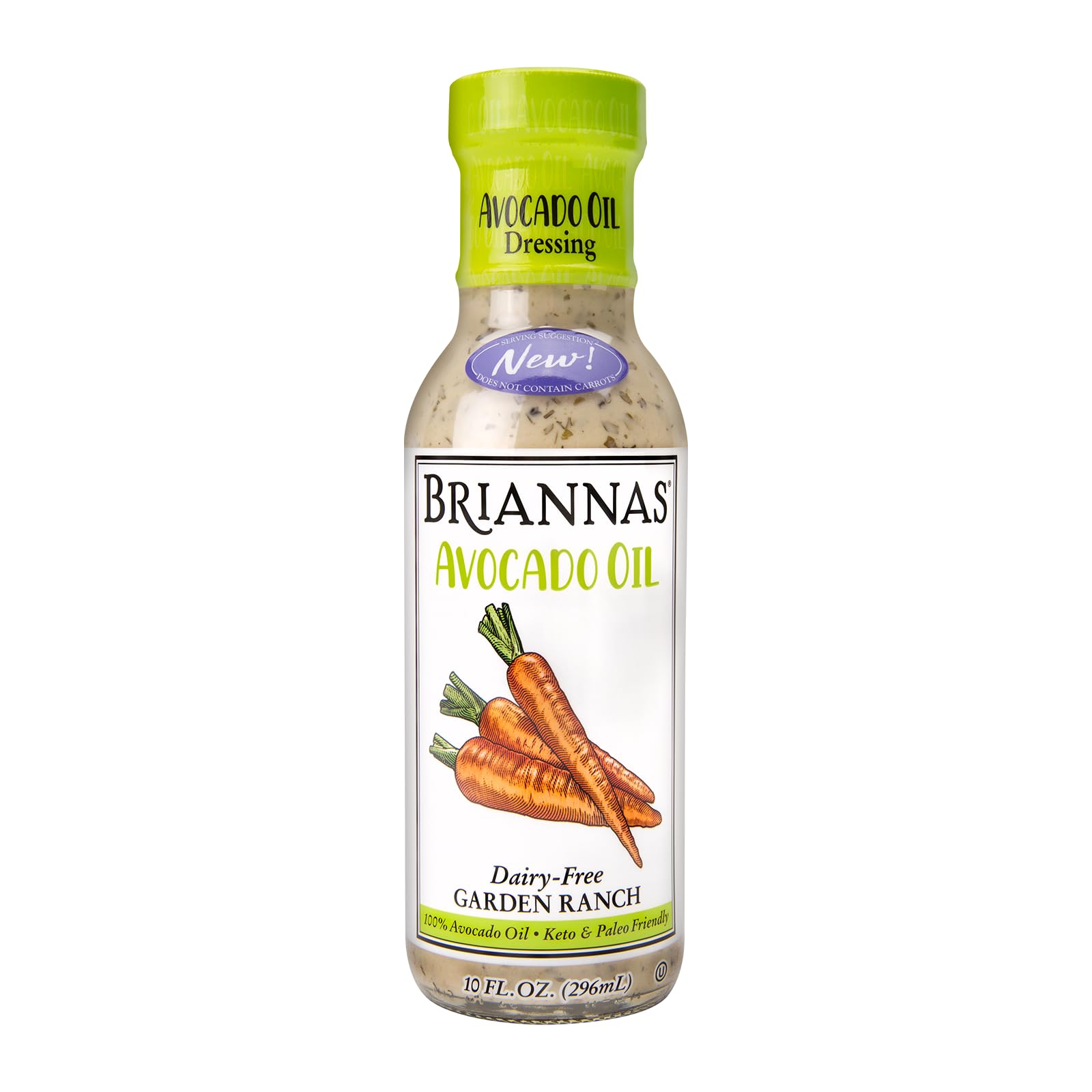 BRIANNAS - Avocado Oil Dairy-Free Garden Ranch Dressing - Nutrient Rich, No Sugar, Keto Friendly Salad Dressing made with 100% Avocado Oil - 10 oz. Bottle